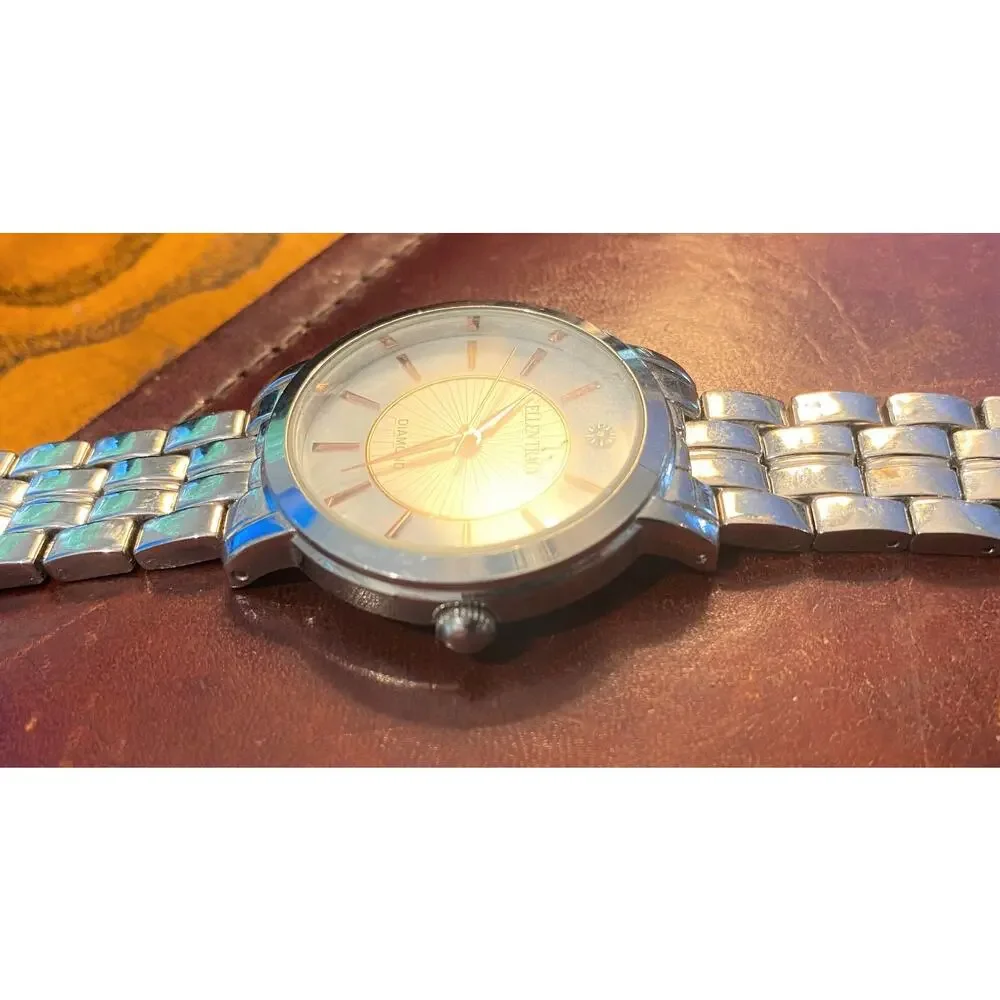 Women's 35mm Silver Tone Ellen Tracy Diamond Watch, Mop Face